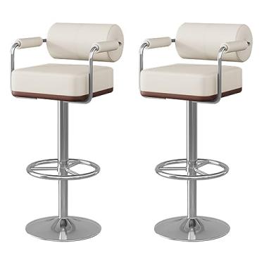 Imagem de Conjunto giratório ajustável de 2 bancos de bar com encosto e apoio para os pés - Cadeira de bar de couro sintético, banquetas de bar com altura de balcão para jantar na ilha da cozinha - Pés dourados