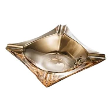 Imagem de Cinzeiro de vidro quadrado transparente para sala de estar escritório mesa de centro ornamentos cinzeiros (amarelo)