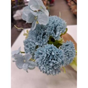 Imagem de Planta Artificial Buquê de Flores 30cm – Crisântemo, Rosa e Margarida – Decoração de Casa, Escritório e Festas (Azul Serene (8532),5 UNID)
