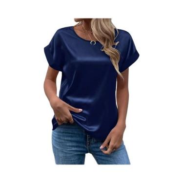 Imagem de Blusa Feminina De Verão Em Cetim Casual Com Gola O E Manga Morcego Sol