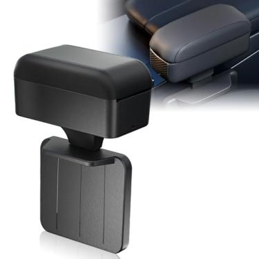 Imagem de WODHMIEY Caixa universal de apoio de braço de carro, extensor de apoio de braço de couro PU, caixa organizadora de armazenamento central de carro ajustável em altura preta, caixa organizadora de
