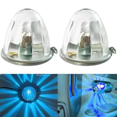 Imagem de 2 peças de lente de vidro transparente LED azul gelo marcador lateral seta luzes de melancia, luzes de seta com moldura de aço inoxidável compatível com Kenworth Peterbilt Freightliner Car Auto Trucks