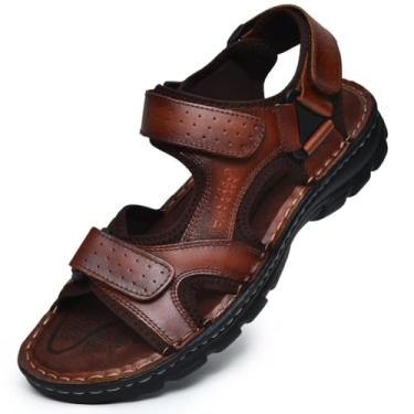 Imagem de Arkbird Sandálias masculinas, bico fechado, couro, pescador, caminhadas ao ar livre, calçados esportivos de verão, Marrom-221, 39