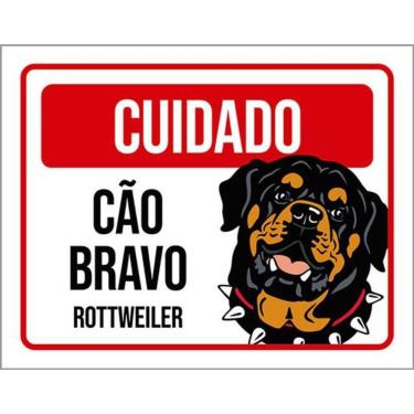 Imagem de Kit 10 Placas Cuidado Cão Bravo Rottweiler 36X46