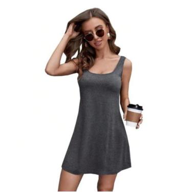 Imagem de Vestido Feminino Decote U Cantão regata Tribo Livre, Cinza escuro, P