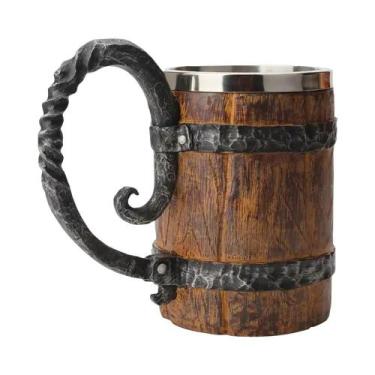 Imagem de Caneca Viking De Caveira Em Aço Inoxidável E Resina, Copo De Cerveja, 