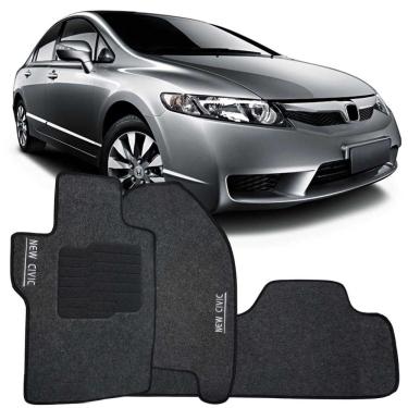 Imagem de Tapete Carpete New Civic 2007 à 2011 Grafite Logo Bordado Jogo 3 Peças Personalizado Automotivo