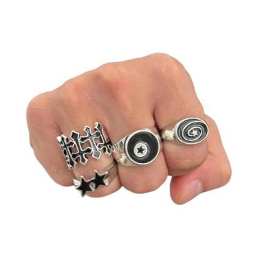 Imagem de Conjunto De 6 Anéis Ajustáveis Masculinos Estilo Punk Hip Hop Com Desi