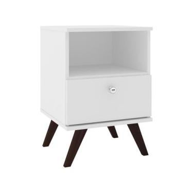 Imagem de Mesa de Cabeceira 1 Gaveta 1 Nicho com Pés Retrô - Branco - Movelbento