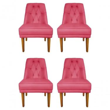 Imagem de Kit 4 Cadeiras Para Sala De Jantar Escritório Estofada Berlim Retro Suede Rosa Pink Lar Móveis E Decoração