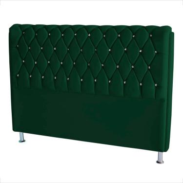Imagem de Cabeceira para Cama Box Jully Casal 140 cm Suede Capitonê Botões Strass Verde Do Lar Mó...