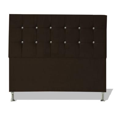 Imagem de Cabeceira Cristal Para Cama Box Casal 140 Cm Suede Marrom Com Botões Strass Do Lar Móveis e Decoração