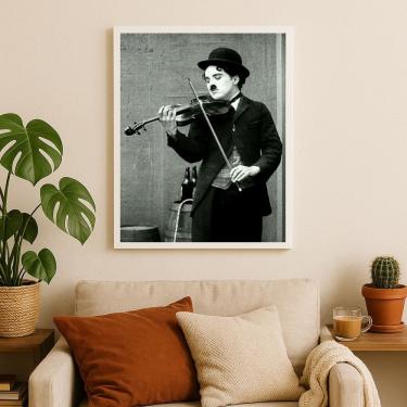 Imagem de Quadro Charlie Chaplin Tocando Violino 33x24cm - com vidro