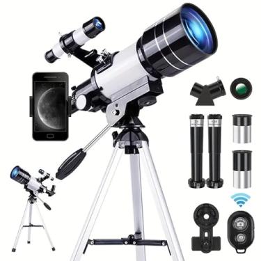 Imagem de Telescópio astronômico astronômico 150X de alta potência, portátil com abertura de 70 mm (refrator HD, tripé, adaptador de telefone e controle remoto sem fio) ideal para observação de estrelas e