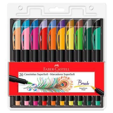 Imagem de Kit Caneta Brush Pen Ponta Pincel Faber Castell com 20 Cores