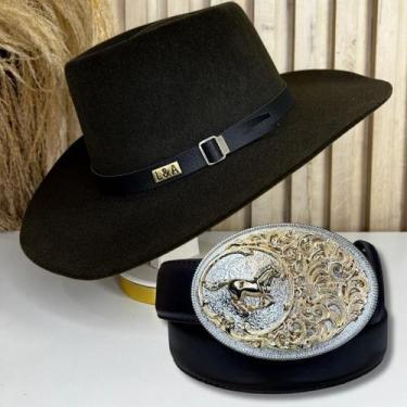 Imagem de Kit Chapéu e Cinto Country Adulto Cavalo Dourado - Su, Marrom