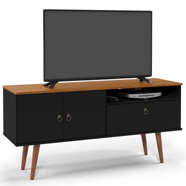 Imagem de Rack Brito para TV Até 46" 137CM em MDP com Pés Palito Retrô Preto com Cedro