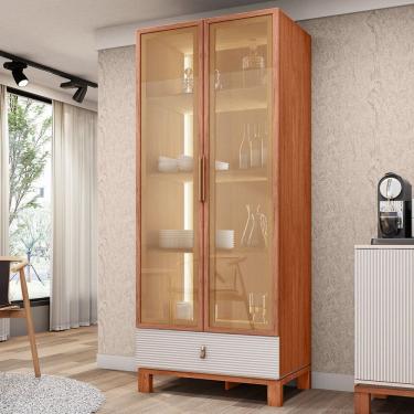 Imagem de Cristaleira 2 Portas Reflecta com Led e 1 Gaveta Lumy Freijo/Off White MR