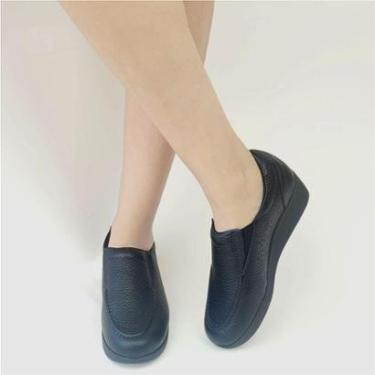 Imagem de Mocassim Anabela Usaflex Couro Elástico AmortecimentoConfort-Feminino