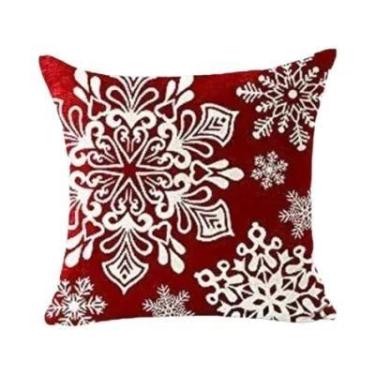 Imagem de Capa De Almofada Decorativa De Linho Com Urso Vermelho E Floco De Neve