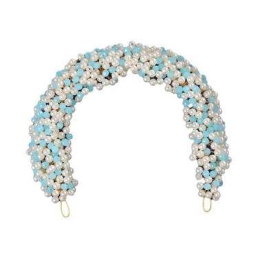 Imagem de Tiara De Cristal Com Pérolas E Strass Azul Para Mulheres, Acessório De