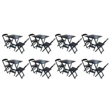 Imagem de Kit 8 Jogos De Mesa Dobravel Com 2 Cadeiras De Madeira 70x70 Ideal Par