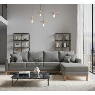 Imagem de Sofá Beny com Chaise Direita, 2,60x1,40m, 4 Lugares, Linho, Base em Ma