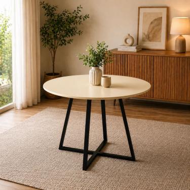 Imagem de Mesa Redonda Off White Com Base De Ferro E Tampo Mdf Laís 110cm