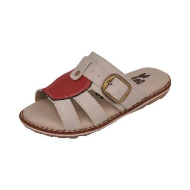 Imagem de Chinelo Infantil Menino Tiras Largas Fivela Marfim e Vermelho - Raniel