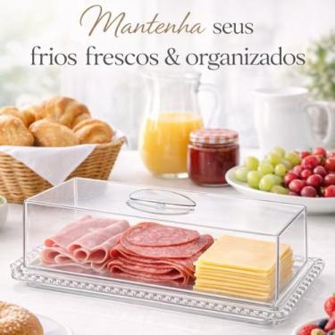 Imagem de Porta Frios Acrílico Transparente Com Tampa Para Queijo Presunto Mesa 