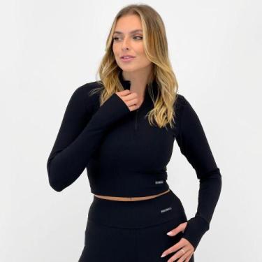 Imagem de Blusa Rosa Bellla Cropped Canelada Manga Longa Feminina - Rosa Bella, 