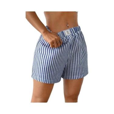 Imagem de Shorts Boxer Xadrez Vermelho E Azul Para Mulheres E Adolescentes, Cint