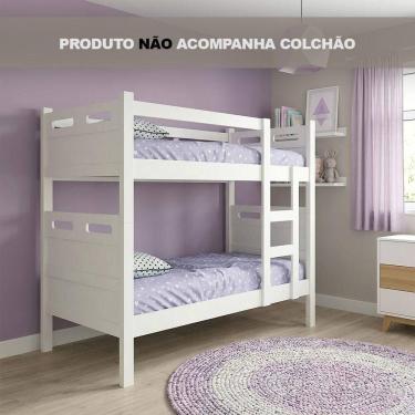 Imagem de Beliche Jaspe Com Escada E Grade De Proteção Lateral Para Quarto Infantil Juvenil - Branca