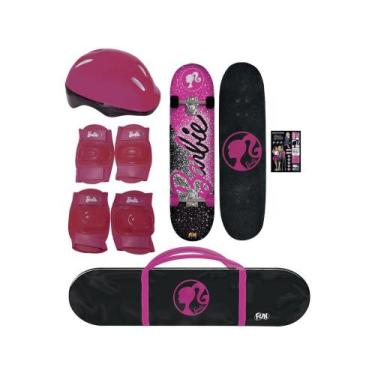 Imagem de Skate Infantil Barbie 7619-1 com Capacete e  - Protetores Fun