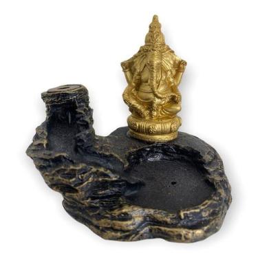 Imagem de Incensário Cascata  Ganesha Sentado Dourado 10 Cm - Lua Mistica