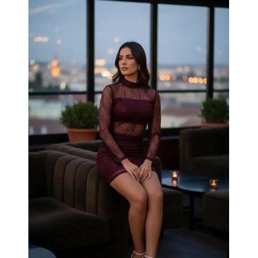 Imagem de Vestido De Tule Com Manga Longa Elegante De Gala Gola Alta - Momento V