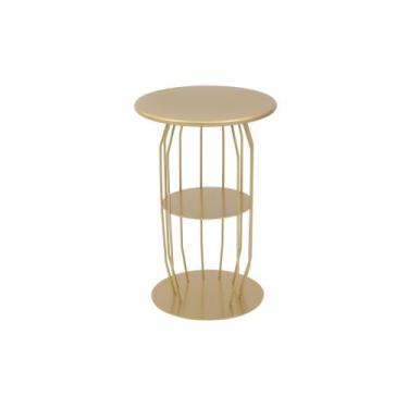 Imagem de Mesa Lateral Silueta Baixa Redonda Luxo Minimalista Dourado - Studio M
