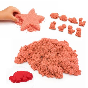 Imagem de Areia de Modelar Dinossauro com Textura Macia 8 Moldes Rosa Draik 300g