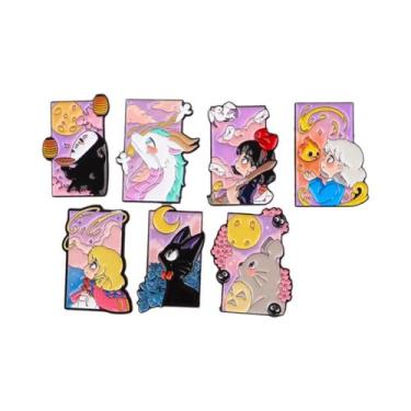 Imagem de Conjunto De Broches De Esmalte Gato Preto 7 Peças, Broches De Desenho 