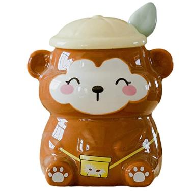 Imagem de Caneca de macaco marrom com tampa caneca 3D xícara de café de cerâmica, xícara de chá de lua, presente, escritório, casa (macaco de palha marrom, 380 ml)