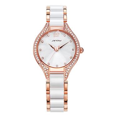 Imagem de Relógio de pulso feminino fino de aço inoxidável com mostrador de strass brilhante, vestido de quartzo para presentes de Dia dos Namorados, dourado