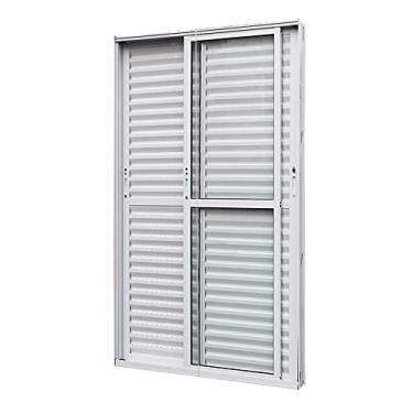 Imagem de Porta Balcão de Correr com Veneziana de Alumínio Branco 3 Folhas Móveis Atlântica Magnum