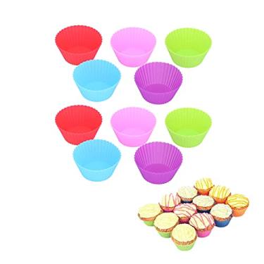 Imagem de Copos de cozimento de silicone de 10 peças, forros de cupcake de muffin reutilizáveis com 5, forros de cupcake de molde de bolo multicoloridos copos para padaria doméstica
