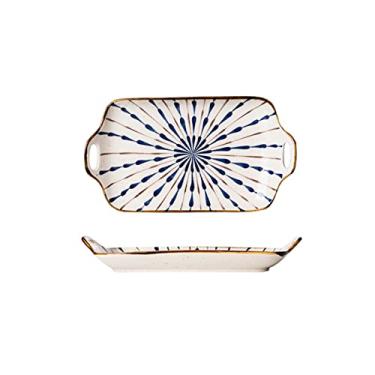 Imagem de Prato de jantar de cerâmica retangular grande porcelana criativa prato de peixe cozido no vapor 30 cm prato de jantar feito à mão (cor: B)