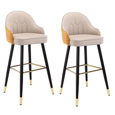 Imagem de Bancos De Bar De 26" Com Encosto Conjunto De 2 Cadeiras De Bar, Ilhas De Cozinha, Altura Do Balcão, Couro Nappa Preto Cromado Metal Estofado Banco Para Café, Lounge, Pub, Cozinha Café Da Manhã
