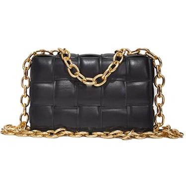 Imagem de Bolsa de couro com corrente de tecido para travesseiro, Preto, 9" x 2.3 x5.9"