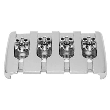 Imagem de Substituição da ponte, fácil de instalar Montagem superior resistente ao desgaste Ponte de guitarra de 4 cordas de tamanho padrão com chave e parafusos para instrumento de cordas