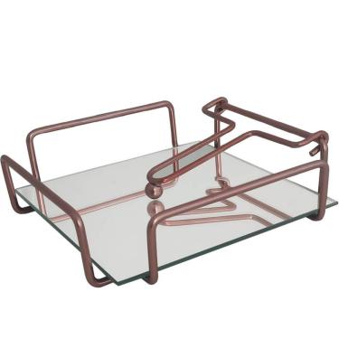Imagem de Porta guardanapo Espelhado Com Peso 18x18cm Suporte Aparador Rose Gold Duler
