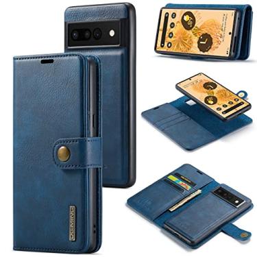 Imagem de ZiEuooo Capa de telefone tipo carteira de couro magnética 2 em 1 para Google Pixel 7 6/7 6 Pro 6A 5A 5G Shell, suporte de cartão criativo (azul, pixel 6)