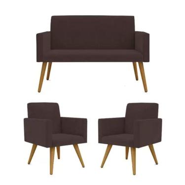 Imagem de Conjunto 2 Poltronas 1 Namoradeira Pés Palito Suede Marrom